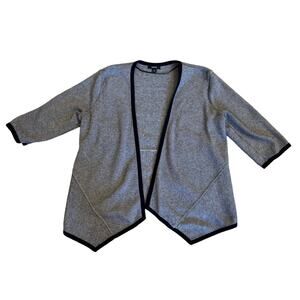 Alfani Sweater Open Front Angled Front Hem 3/4 Sleeve Gray W/ Black Trim